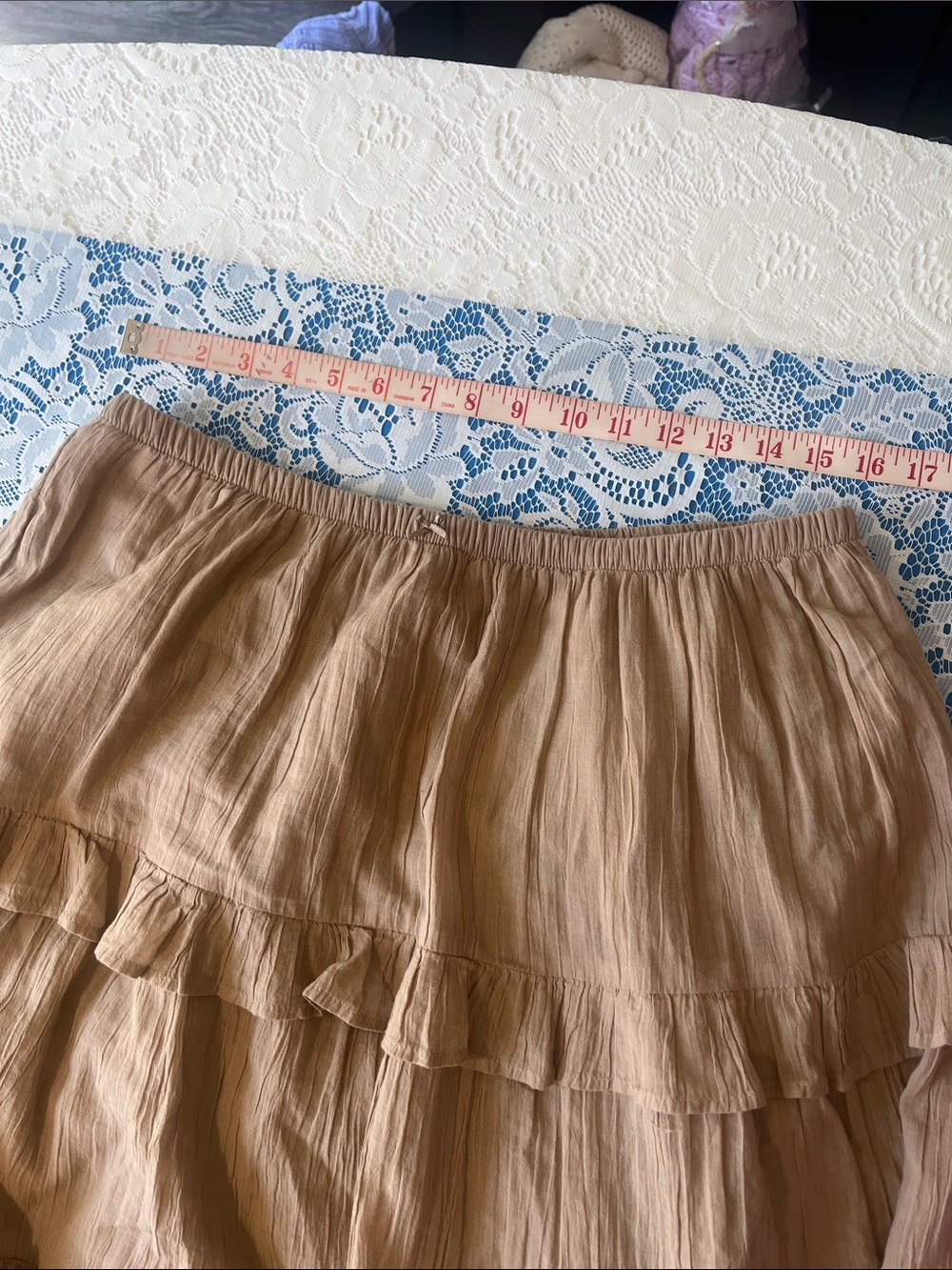NWT Aerie Real Good Tiered Ruffle Midi Skirt XL Beige Tan 100% Cotton Boho - Picture 14 of 16